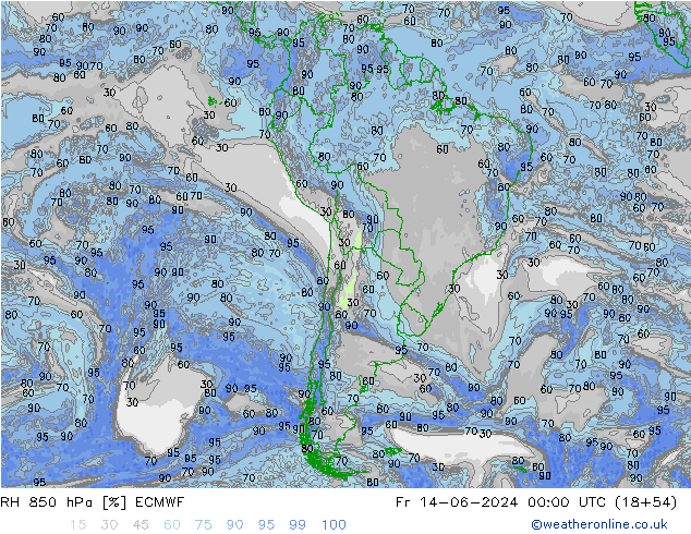 RH 850 hPa ECMWF Pá 14.06.2024 00 UTC