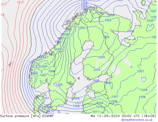 Luchtdruk (Grond) ECMWF wo 12.06.2024 00 UTC