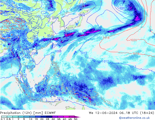 Precipitación (12h) ECMWF mié 12.06.2024 18 UTC