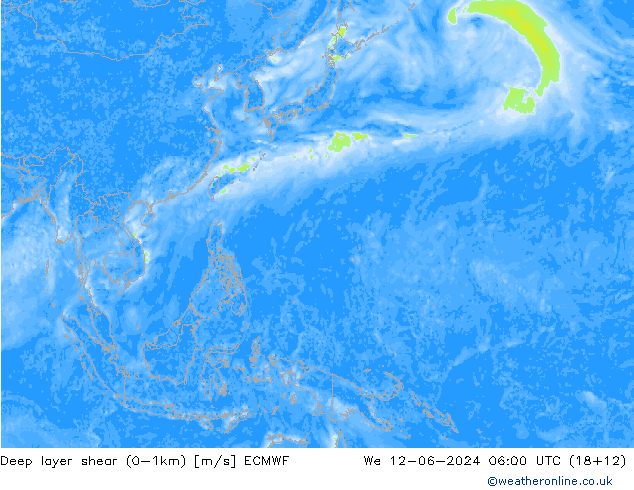 Deep layer shear (0-1km) ECMWF St 12.06.2024 06 UTC