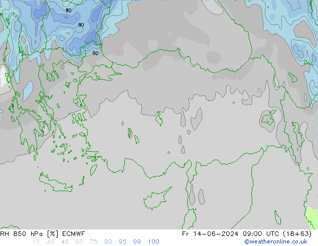 RH 850 hPa ECMWF Fr 14.06.2024 09 UTC