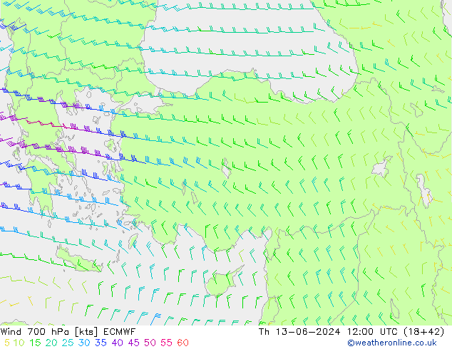 Wind 700 hPa ECMWF Th 13.06.2024 12 UTC