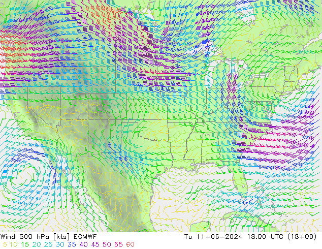 Wind 500 hPa ECMWF Tu 11.06.2024 18 UTC