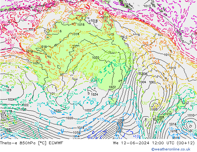 Theta-e 850hPa ECMWF Qua 12.06.2024 12 UTC