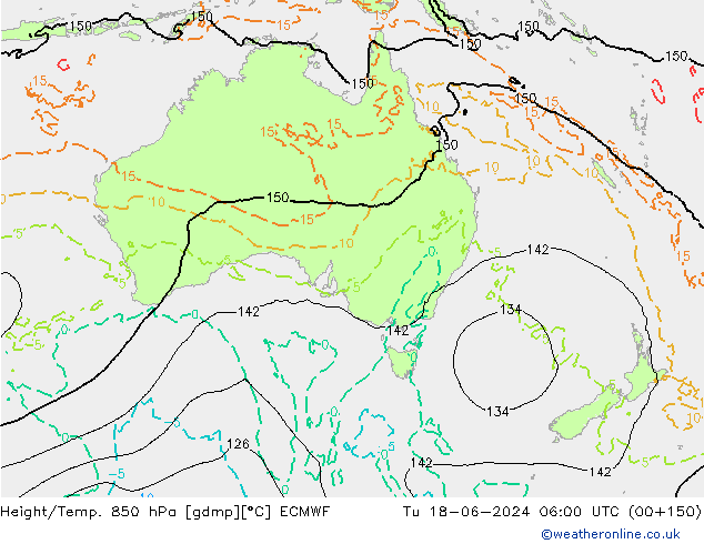 Géop./Temp. 850 hPa ECMWF mar 18.06.2024 06 UTC