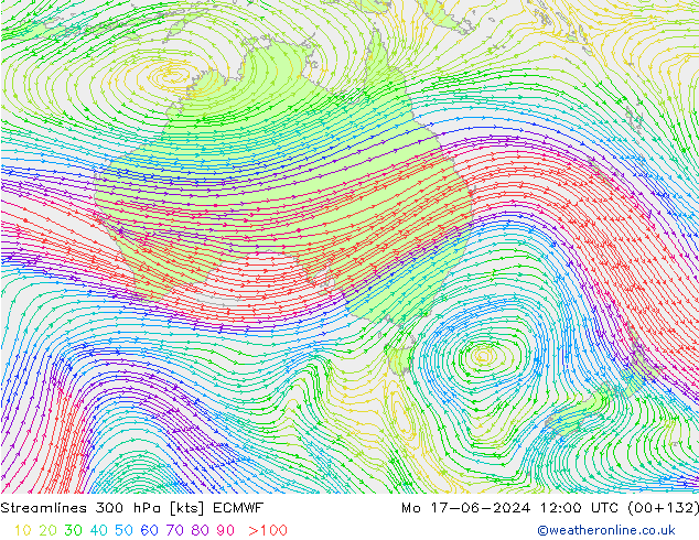 Stroomlijn 300 hPa ECMWF ma 17.06.2024 12 UTC