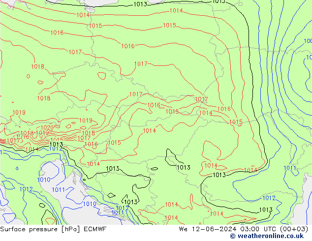 Surface pressure ECMWF We 12.06.2024 03 UTC