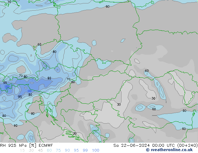 RH 925 hPa ECMWF sab 22.06.2024 00 UTC