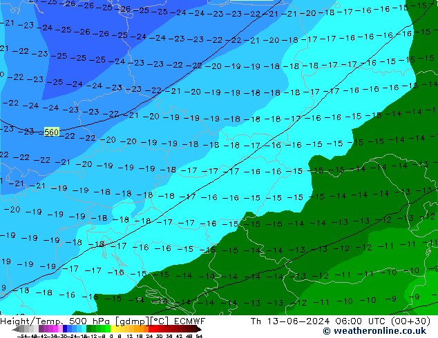 Z500/Yağmur (+YB)/Z850 ECMWF Per 13.06.2024 06 UTC