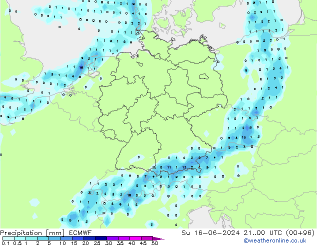 Srážky ECMWF Ne 16.06.2024 00 UTC