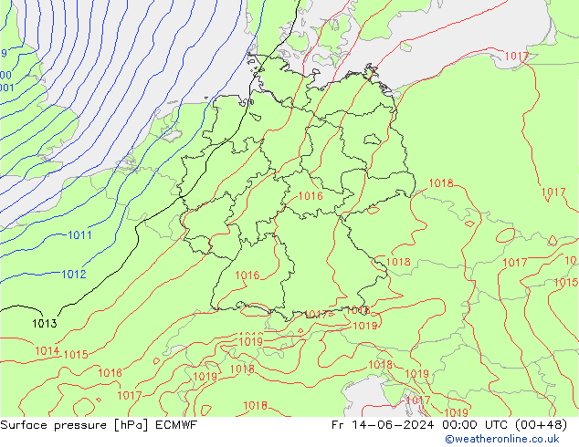 Bodendruck ECMWF Fr 14.06.2024 00 UTC