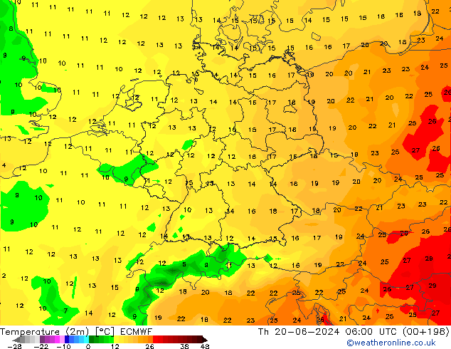 Temperatuurkaart (2m) ECMWF do 20.06.2024 06 UTC