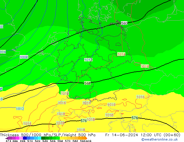 Thck 500-1000hPa ECMWF Fr 14.06.2024 12 UTC