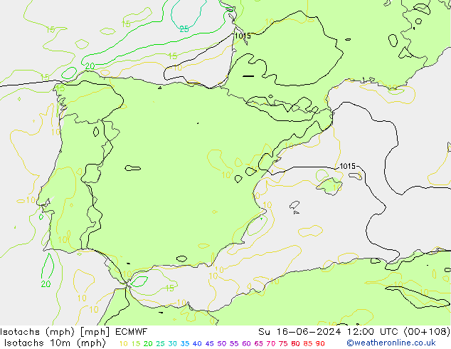 Isotachs (mph) ECMWF  16.06.2024 12 UTC