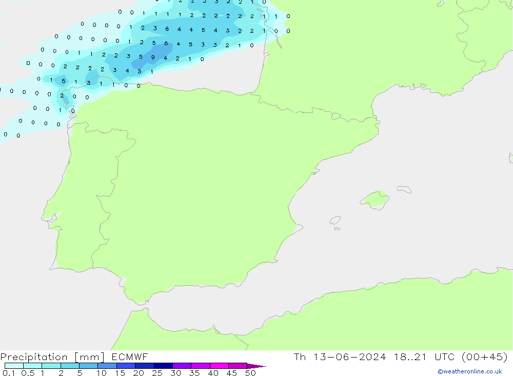 Precipitation ECMWF Th 13.06.2024 21 UTC