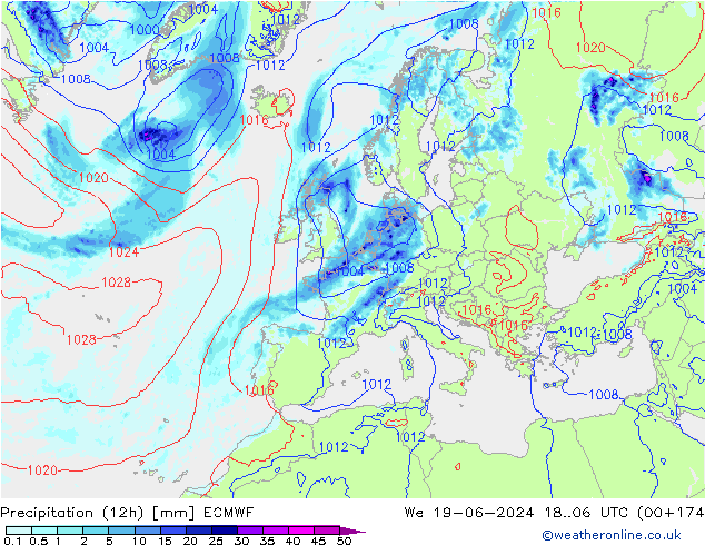 Yağış (12h) ECMWF Çar 19.06.2024 06 UTC