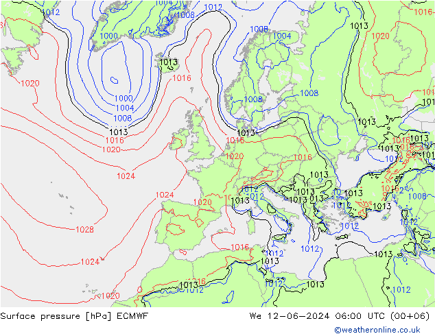 地面气压 ECMWF 星期三 12.06.2024 06 UTC