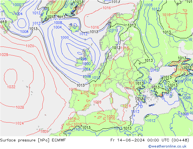 Luchtdruk (Grond) ECMWF vr 14.06.2024 00 UTC