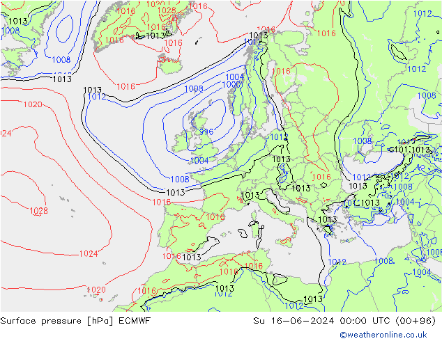 Yer basıncı ECMWF Paz 16.06.2024 00 UTC