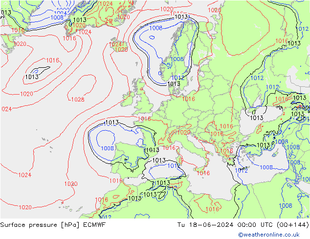 Atmosférický tlak ECMWF Út 18.06.2024 00 UTC