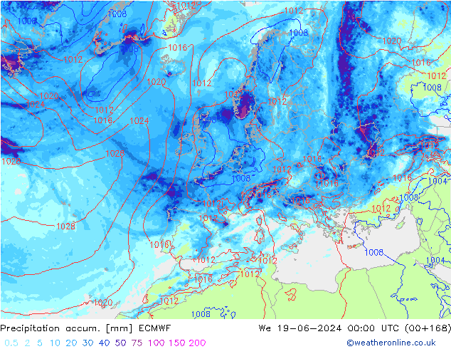 Precipitación acum. ECMWF mié 19.06.2024 00 UTC