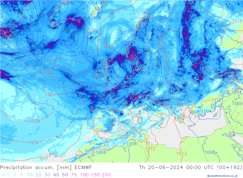 Precipitation accum. ECMWF Th 20.06.2024 00 UTC