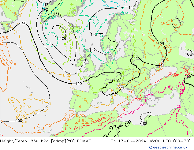 Height/Temp. 850 hPa ECMWF gio 13.06.2024 06 UTC