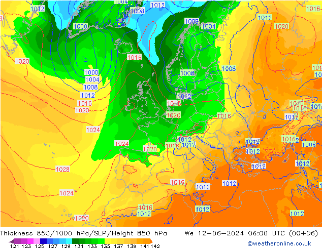 Thck 850-1000 hPa ECMWF mer 12.06.2024 06 UTC