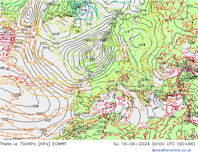 Theta-e 700hPa ECMWF zo 16.06.2024 00 UTC