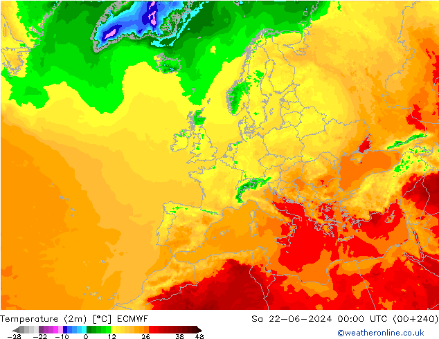 Temperatura (2m) ECMWF sáb 22.06.2024 00 UTC