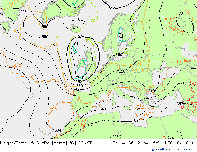 Height/Temp. 500 hPa ECMWF Fr 14.06.2024 18 UTC