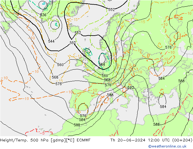 Z500/Rain (+SLP)/Z850 ECMWF  20.06.2024 12 UTC