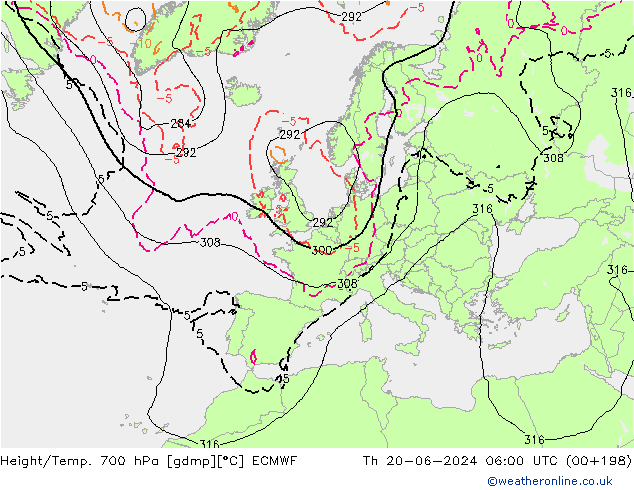 Hoogte/Temp. 700 hPa ECMWF do 20.06.2024 06 UTC