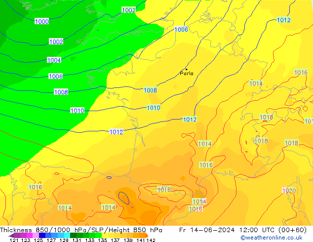 Thck 850-1000 hPa ECMWF Fr 14.06.2024 12 UTC