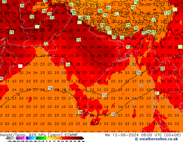 Height/Temp. 925 hPa ECMWF mer 12.06.2024 06 UTC