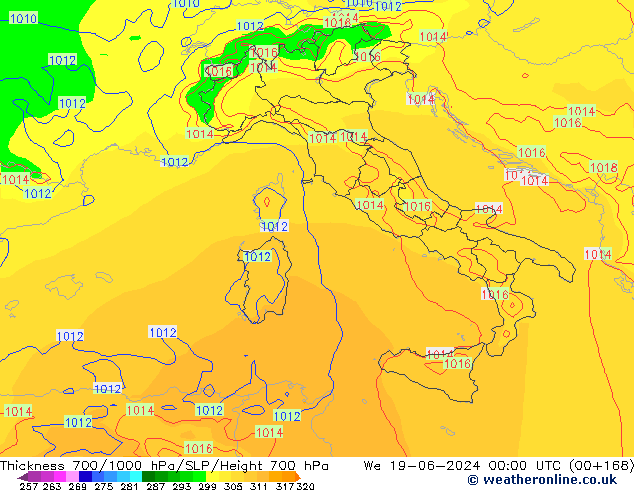 Thck 700-1000 hPa ECMWF We 19.06.2024 00 UTC