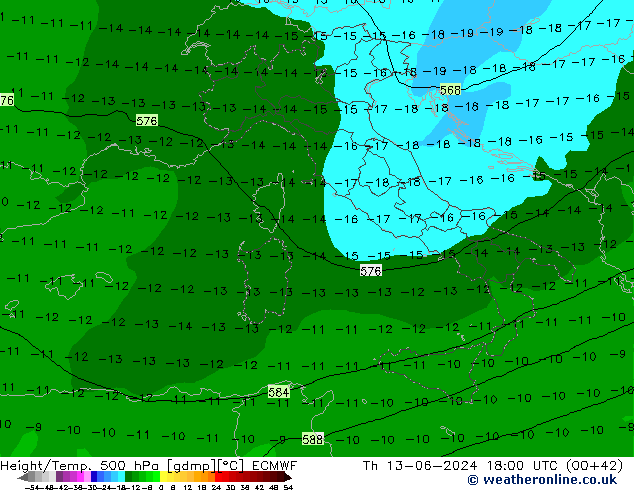 Z500/Rain (+SLP)/Z850 ECMWF Th 13.06.2024 18 UTC