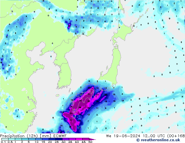 Precipitation (12h) ECMWF St 19.06.2024 00 UTC