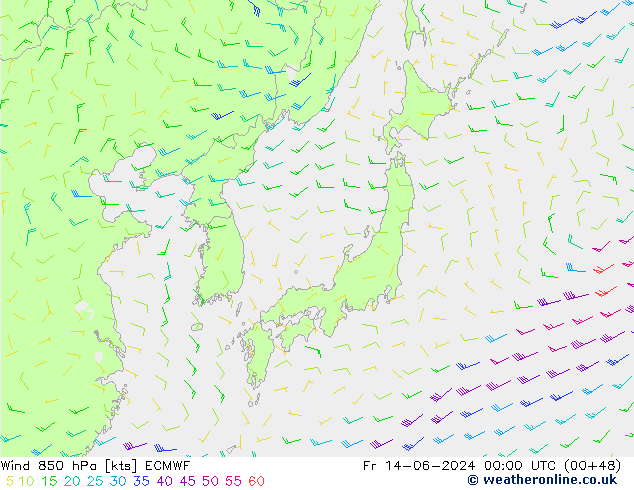 Wind 850 hPa ECMWF Fr 14.06.2024 00 UTC