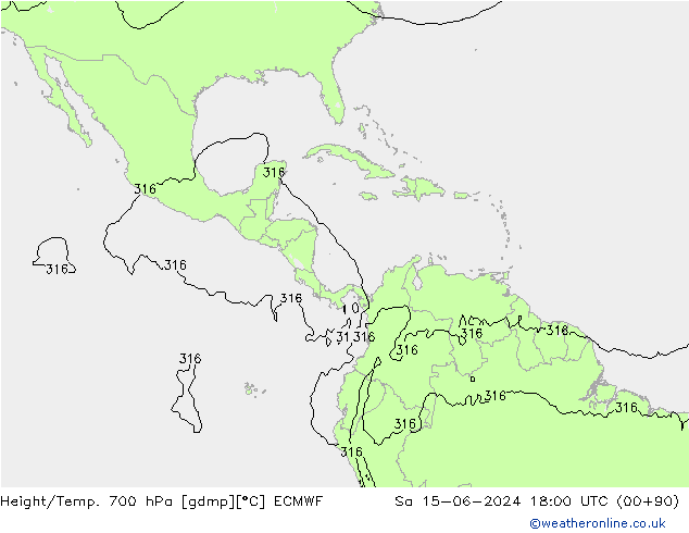 Height/Temp. 700 hPa ECMWF sab 15.06.2024 18 UTC