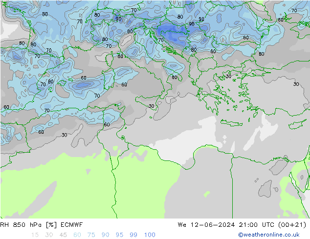 RH 850 hPa ECMWF Mi 12.06.2024 21 UTC