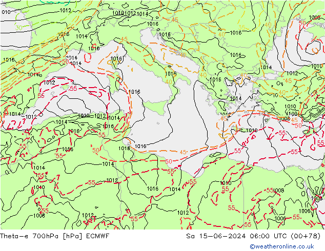 Theta-e 700hPa ECMWF  15.06.2024 06 UTC