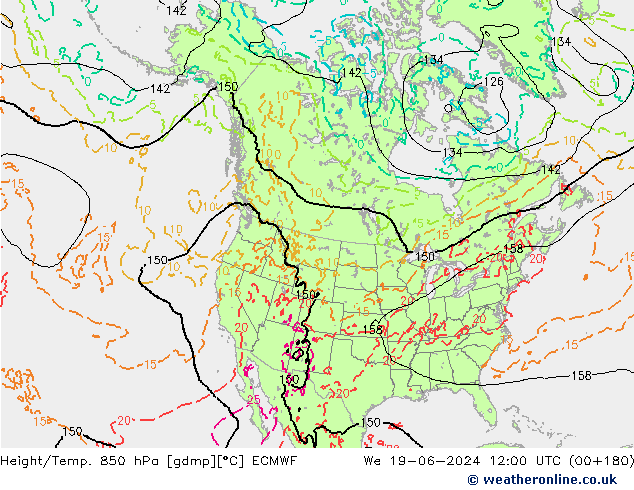 Z500/Rain (+SLP)/Z850 ECMWF mer 19.06.2024 12 UTC