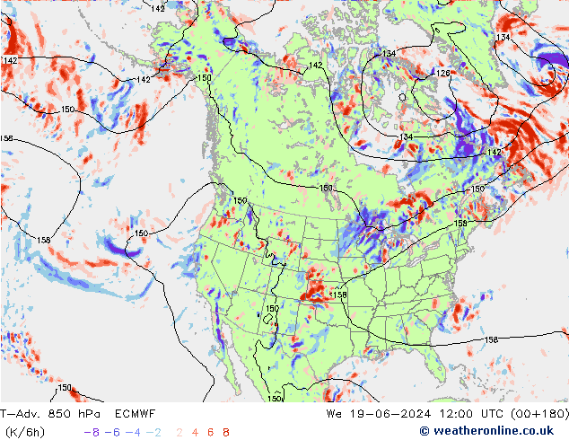 T-Adv. 850 hPa ECMWF Qua 19.06.2024 12 UTC