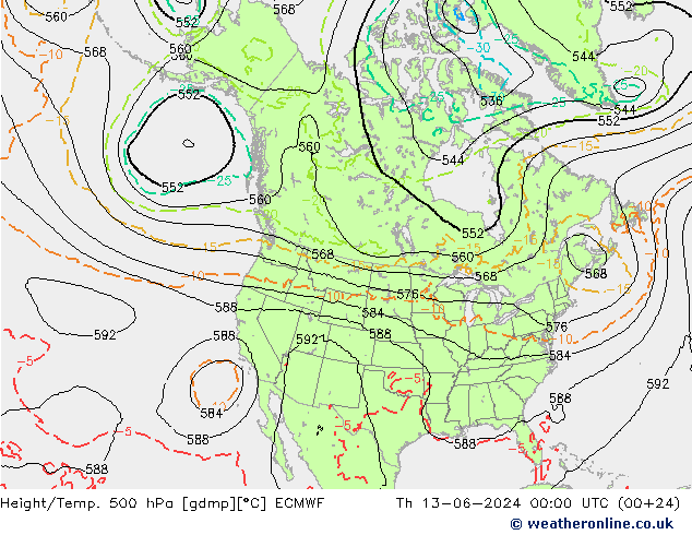 Z500/Rain (+SLP)/Z850 ECMWF jue 13.06.2024 00 UTC