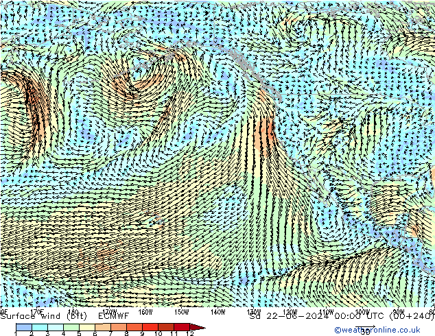 ве�Bе�@ 10 m (bft) ECMWF сб 22.06.2024 00 UTC