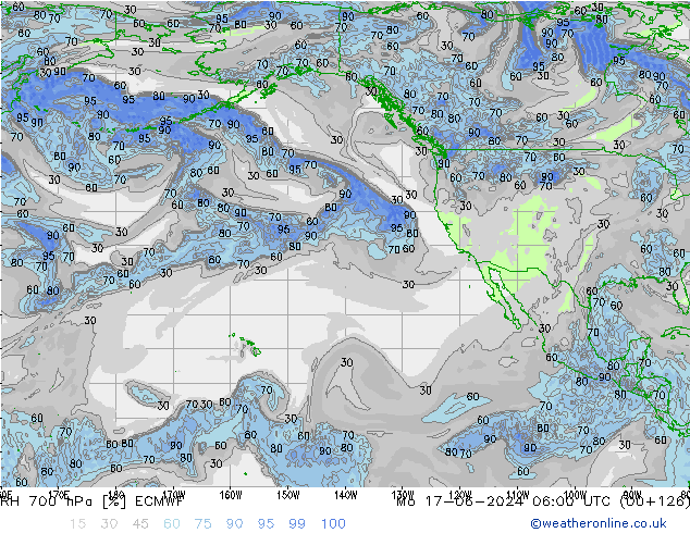 Humedad rel. 700hPa ECMWF lun 17.06.2024 06 UTC