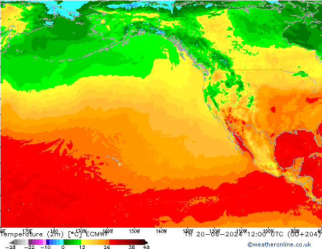 Temperatura (2m) ECMWF Qui 20.06.2024 12 UTC