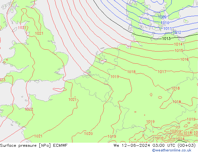 Luchtdruk (Grond) ECMWF wo 12.06.2024 03 UTC