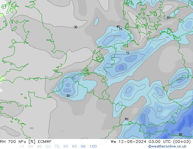 RH 700 hPa ECMWF  12.06.2024 03 UTC